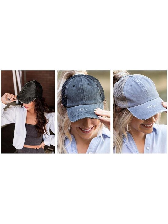 〽️Women\'s Gray Black High Ponytail Baseball Cap Trucker Bad Hair Day Adjustable main image 6